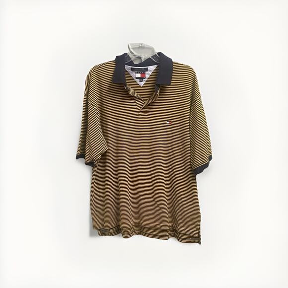 VTG Tommy Hilfiger Striped Mens Polo Shirt Size XXL Yellow Black Stripe 90s - Picture 1 of 4